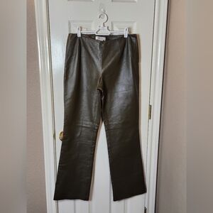 Newport News Olive Green Side Zipper 100% Leather Pants
